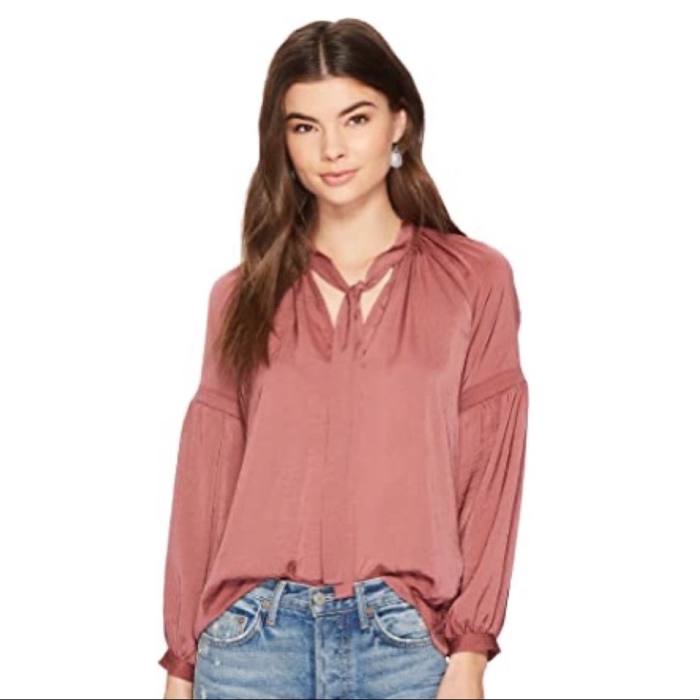 LUCKY BRAND Pink Coral Jenna Blouse Tie Blouse